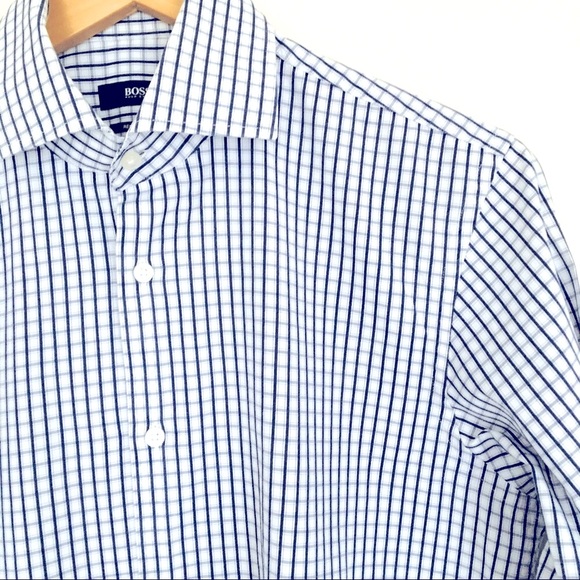 BOSS Hugo Boss Longsleeve Button Front Dress Shirt Blue Plaid - Picture 1 of 5